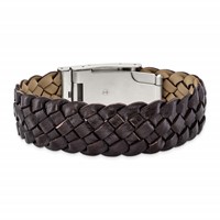Stainless Steel Brushed Brown Leather ID Bracelet, 9" view 4