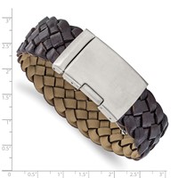 Stainless Steel Brushed Brown Leather ID Bracelet, 9" view 5