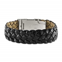 Stainless Steel Polished Black Leather 9in Bracelet view 3