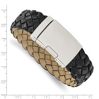 Stainless Steel Polished Black Leather 9in Bracelet view 4