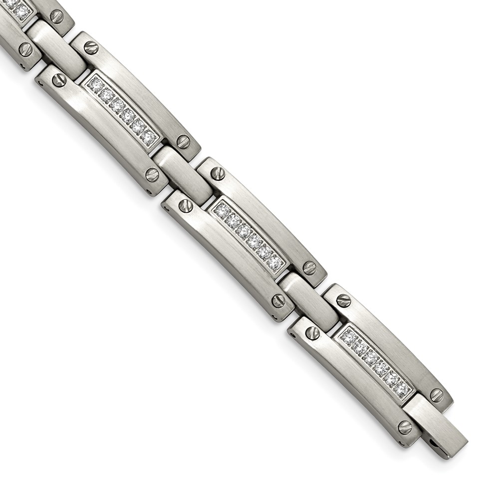 Stainless Steel Brushed with CZ 8.5in Bracelet