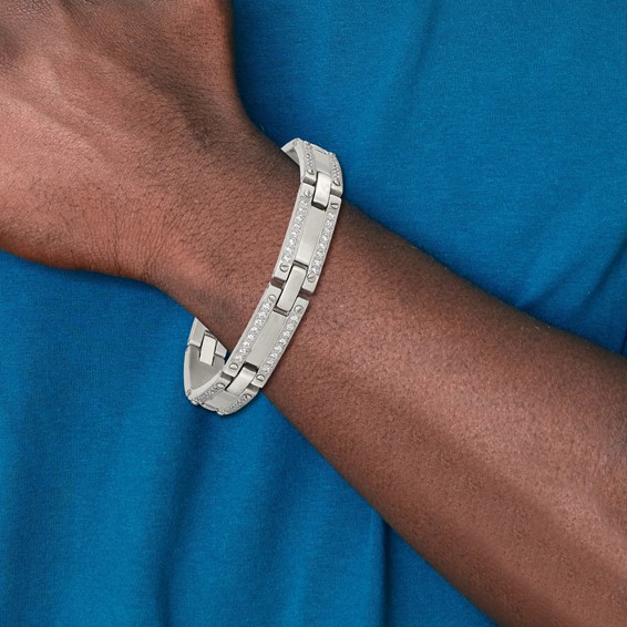 Stainless Steel Brushed with CZ 8.5in Bracelet