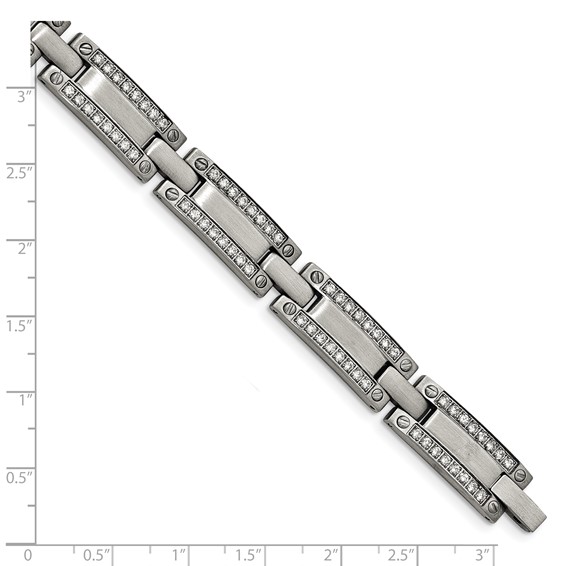 Stainless Steel Brushed with CZ 8.5in Bracelet