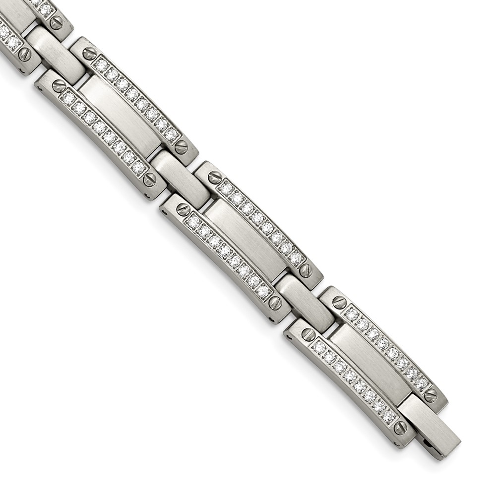 Stainless Steel Brushed with CZ 8.5in Bracelet