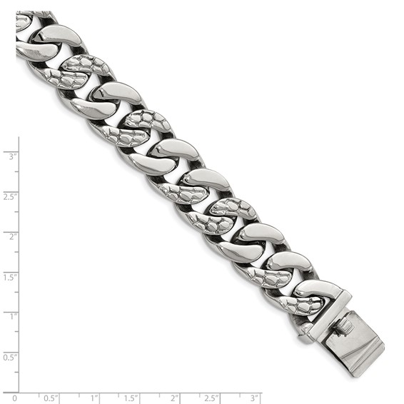 Chisel Stainless Steel Polished and Textured Snake Skin Design 8.5 inch Curb Bracelet