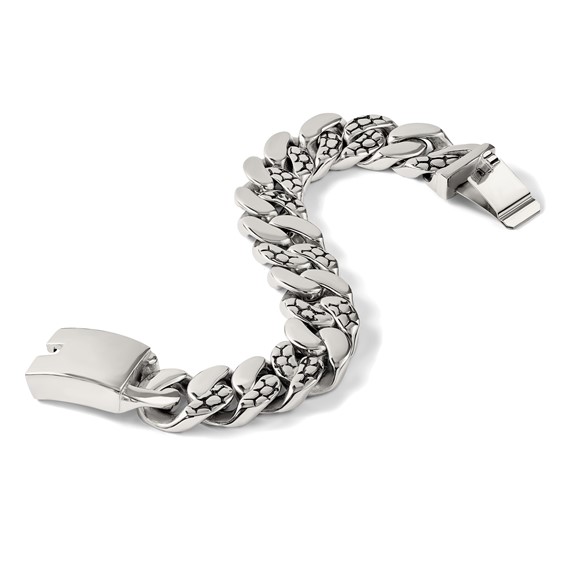 Chisel Stainless Steel Polished and Textured Snake Skin Design 8.5 inch Curb Bracelet