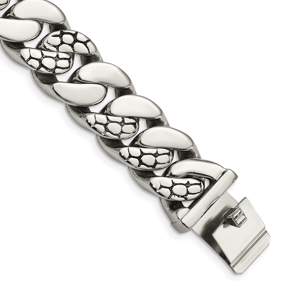 Stainless Steel Polished and Textured 8.5in Bracelet