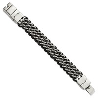 Chisel Stainless Steel Polished Black Leather Bracelet, 8.75" view 3