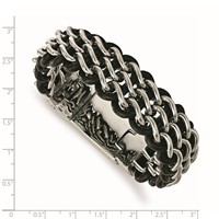 Chisel Stainless Steel Polished Black Leather Bracelet, 8.75" view 5