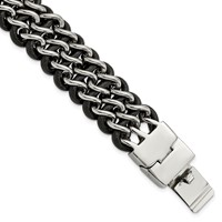 Chisel Stainless Steel Polished Black Leather Bracelet, 8.75" view 1