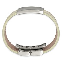 Stainless Steel Brushed White Leather ID Bracelet, 8.5" view 3