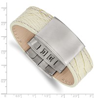 Stainless Steel Brushed White Leather ID Bracelet, 8.5" view 4