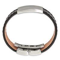 Stainless Steel Brushed Black Leather ID Bracelet, 8.5" view 3