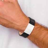 Stainless Steel Brushed Black Leather ID Bracelet, 8.5" view 5