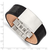 Stainless Steel Brushed Black Leather ID Bracelet, 8.5" view 4