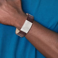 Stainless Steel Brushed Dark Brown Leather ID Bracelet, 8.5" view 5