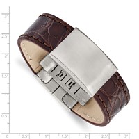 Stainless Steel Brushed Dark Brown Leather ID Bracelet, 8.5" view 4