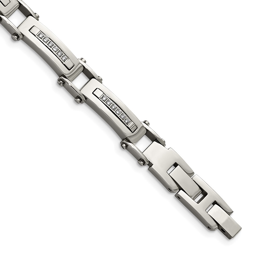Stainless Steel Polished with CZ 8.25in w/.50in ext. Bracelet