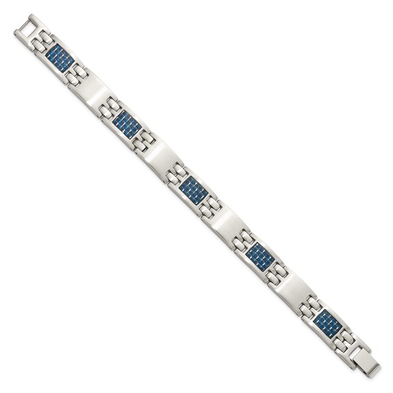 Chisel Stainless Steel Brushed with Blue Carbon Fiber Inlay 8.5 inch Link Bracelet