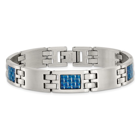 Chisel Stainless Steel Brushed with Blue Carbon Fiber Inlay 8.5 inch Link Bracelet