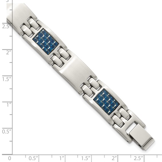 Chisel Stainless Steel Brushed with Blue Carbon Fiber Inlay 8.5 inch Link Bracelet