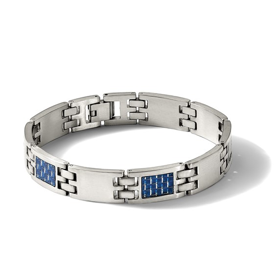 Chisel Stainless Steel Brushed with Blue Carbon Fiber Inlay 8.5 inch Link Bracelet