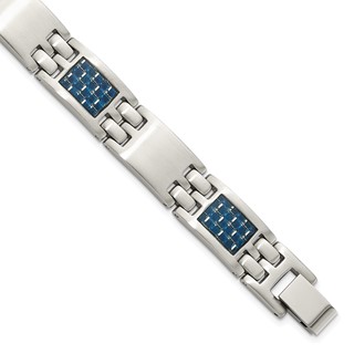 Chisel Stainless Steel Brushed with Blue Carbon Fiber Inlay 8.5 inch Link Bracelet