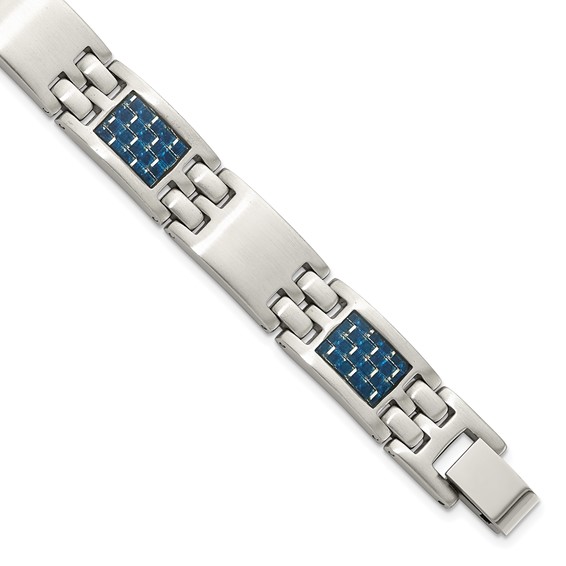 Chisel Stainless Steel Brushed with Blue Carbon Fiber Inlay 8.5 inch Link Bracelet