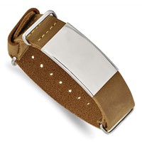 Stainless Steel Polished Brown Leather Adj. ID Bracelet view 4