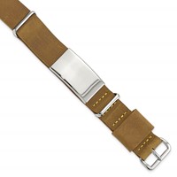 Stainless Steel Polished Brown Leather Adj. ID Bracelet view 1