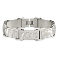 Chisel Stainless Steel Brushed Polished and Textured Link Bracelet, 8.25" view 4
