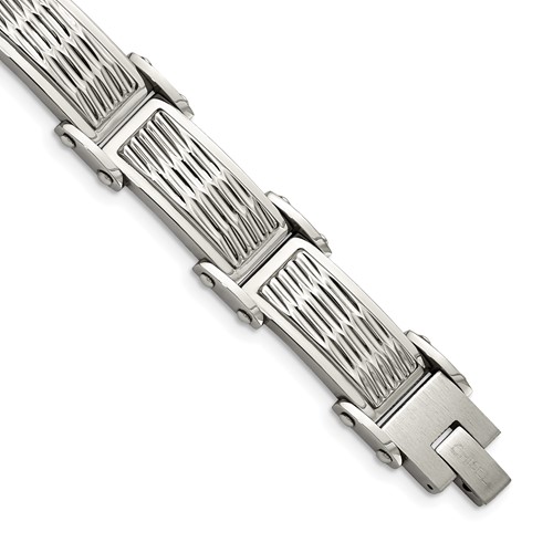 Chisel Stainless Steel Brushed Polished and Textured Link Bracelet, 8.25"