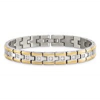 Chisel Stainless Steel Polished Yellow IP-plated Bracelet with CZ Link, 8.5" view 4