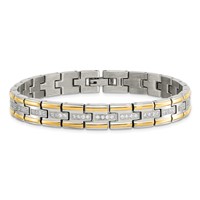 Chisel Stainless Steel Polished Yellow IP-plated Bracelet with CZ Link, 8.5" view 4