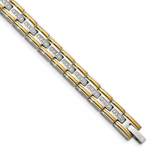 Chisel Stainless Steel Polished Yellow IP-plated Bracelet with CZ Link, 8.5"