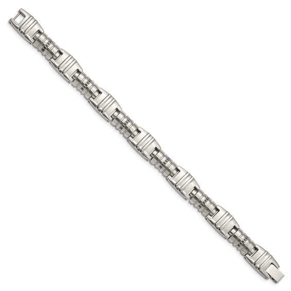 Chisel Stainless Steel Brushed and Polished with Black CZ 8.25 inch Fancy Link Bracelet