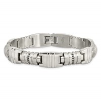 Chisel Stainless Steel Brushed and Polished Bracelet with Black CZ Fancy Link, 8.25" view 4