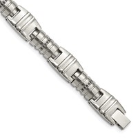 Chisel Stainless Steel Brushed and Polished Bracelet with Black CZ Fancy Link, 8.25" view 1