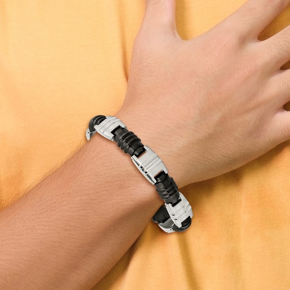 Stainless Steel Brushed and Polished Black IP-plated 8.25in Bracelet