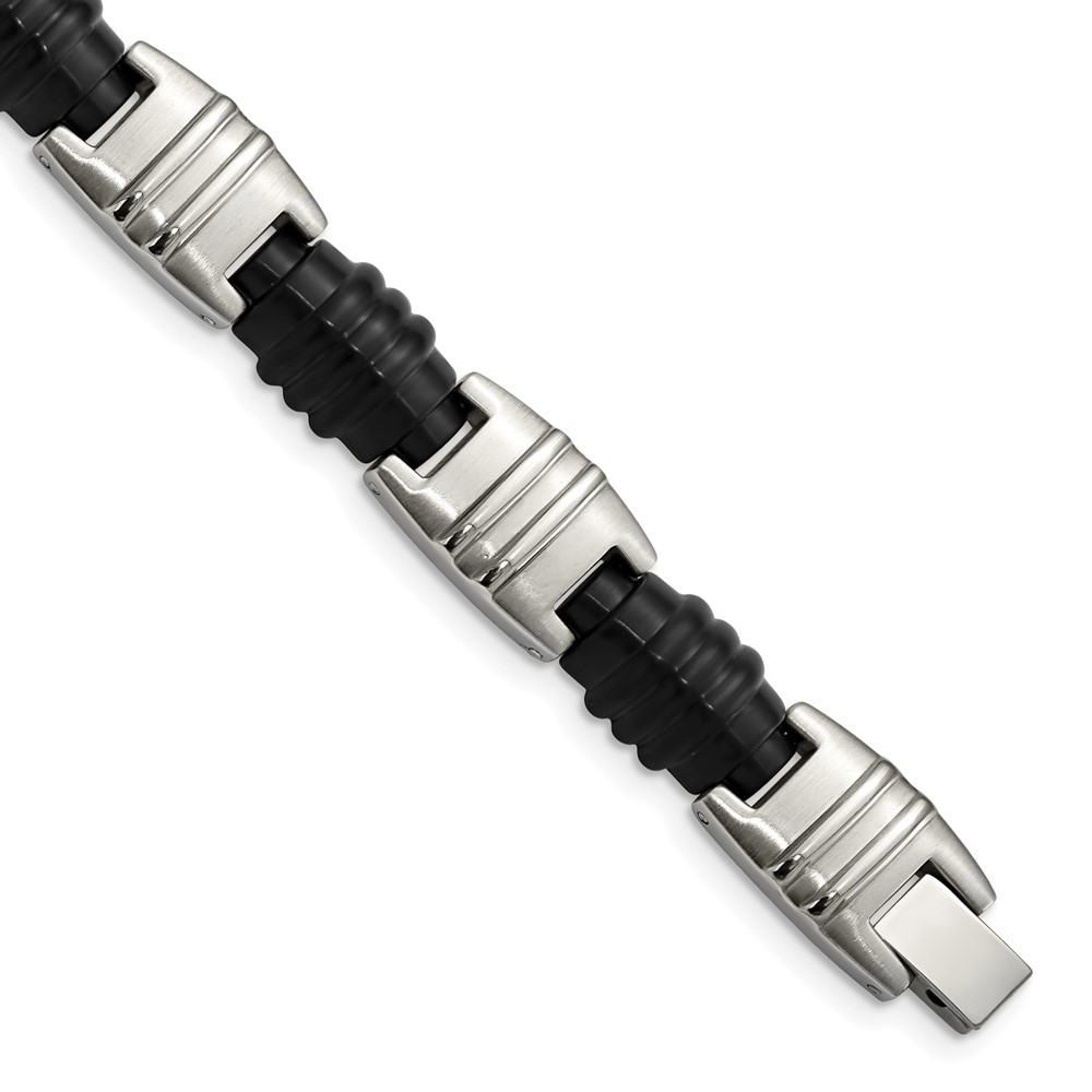 Stainless Steel Brushed and Polished Black IP-plated 8.25in Bracelet