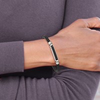 Chisel Stainless Steel Polished and Textured Black IP-plated Black Braided Leather Adjustable 7.5 and Bracelet, 8" view 5