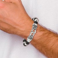 Chisel Stainless Steel Antiqued and Polished 10mm Black Agate Beaded Stretch Bracelet view 5
