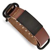 Stainless Steel Brushed Black IP-plated Brown Leather Adj. ID Bracelet view 4