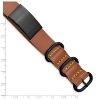 Stainless Steel Brushed Black IP-plated Brown Leather Adj. ID Bracelet view 5