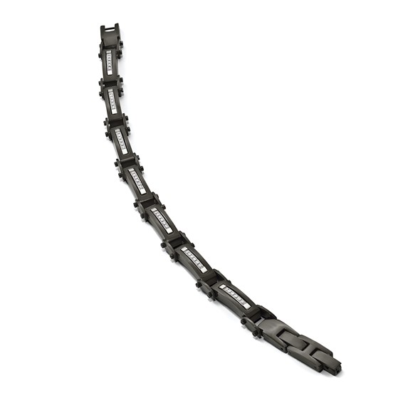 Chisel Stainless Steel Polished Black IP-plated with CZ 8.25 inch Bracelet with .5 inch Extension