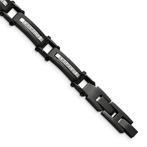 Chisel Stainless Steel Polished Black IP-plated with CZ Bracelet with .5 Inch Extension - 8.25in
