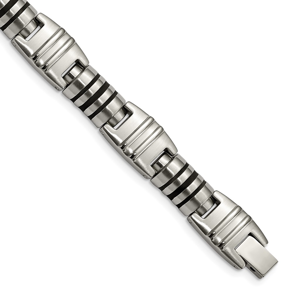 Stainless Steel Brushed and Polished with Black Enamel 8.25in Bracelet