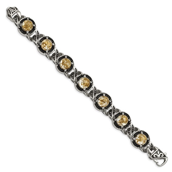 Chisel Stainless Steel Antiqued and Polished with Gold Tin Epoxy Resin 9 inch Link Bracelet