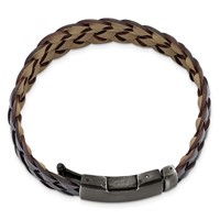 Stainless Steel Antiqued and Brushed Brown Braided Leather Bracelet, 9" view 4
