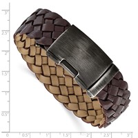 Stainless Steel Antiqued and Brushed Brown Braided Leather Bracelet, 9" view 5